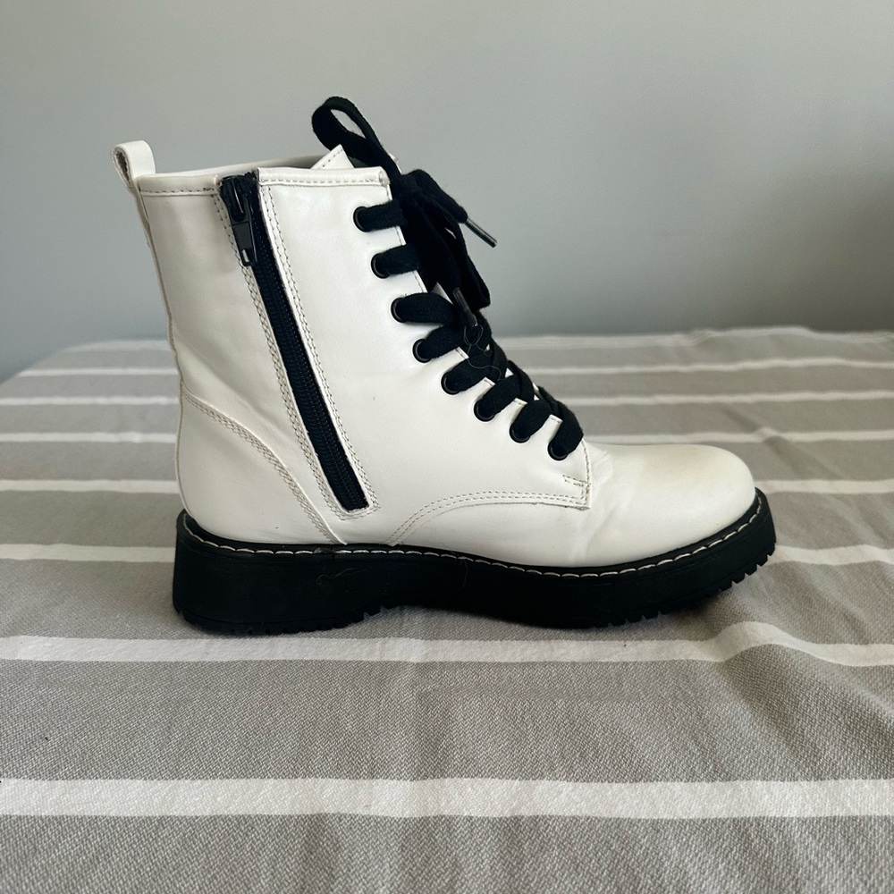 Madden Girl White and Black Combat Boots - Picture 3 of 8